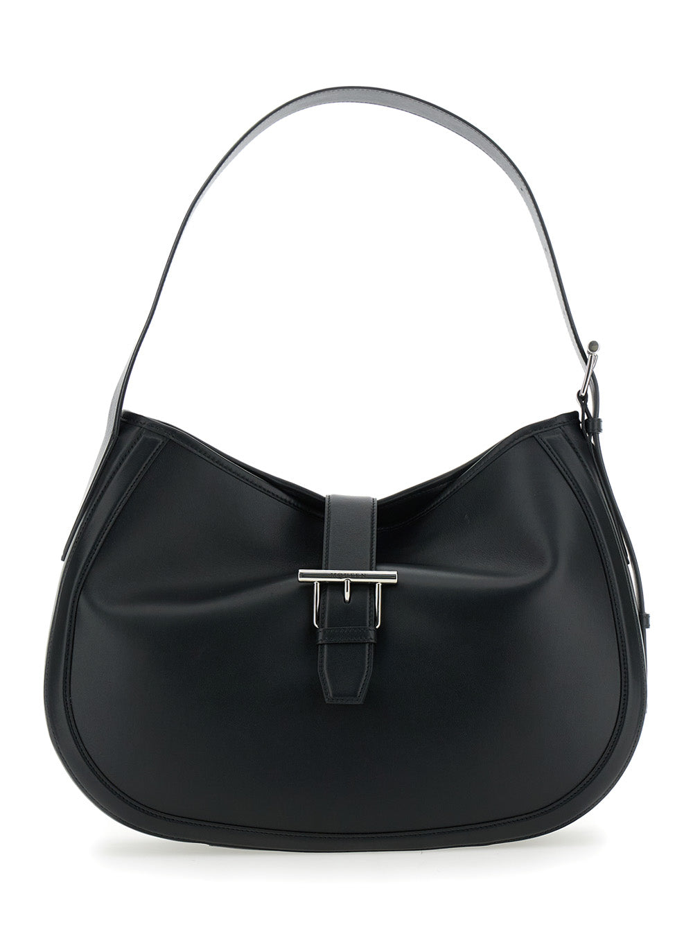 Alexander Mcqueen Women Black Shoulder Bag With Adjustable Shoulder Strap And T Buckle Closure On The Front In Leather Woman ALEXANDER MCQUEEN