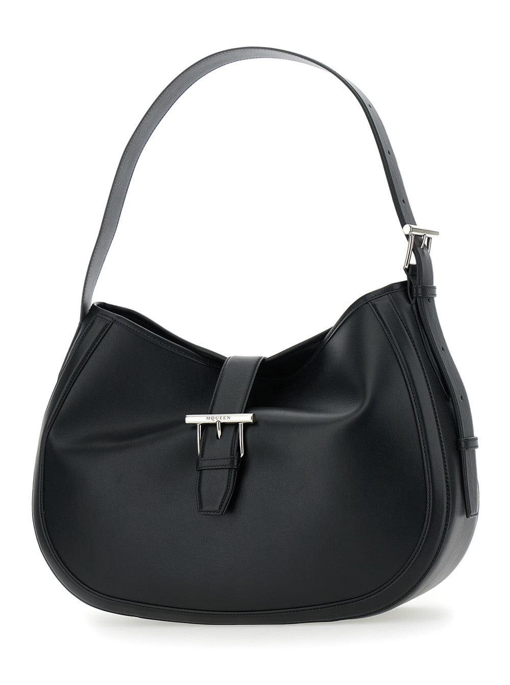 Alexander Mcqueen Women Black Shoulder Bag With Adjustable Shoulder Strap And T Buckle Closure On The Front In Leather Woman ALEXANDER MCQUEEN
