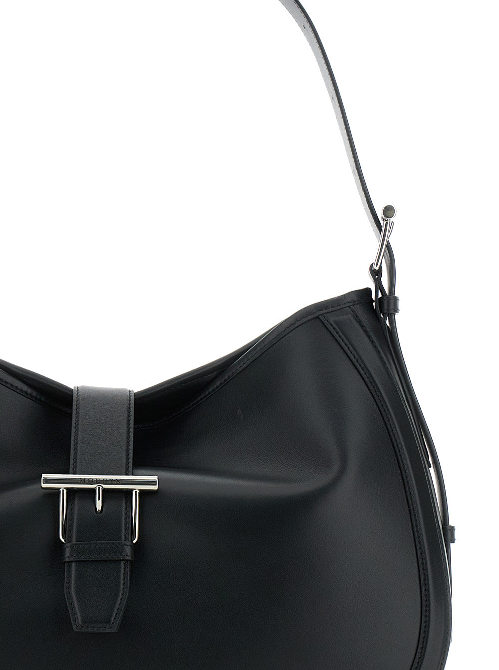 Alexander Mcqueen Women Black Shoulder Bag With Adjustable Shoulder Strap And T Buckle Closure On The Front In Leather Woman ALEXANDER MCQUEEN