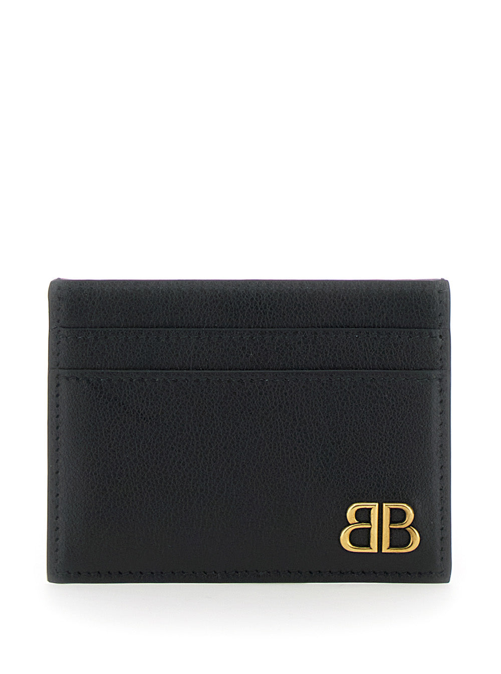 Balenciaga Men 'Monaco' Black Card Holder With Logo Plaque On The Front In Leather Man BALENCIAGA