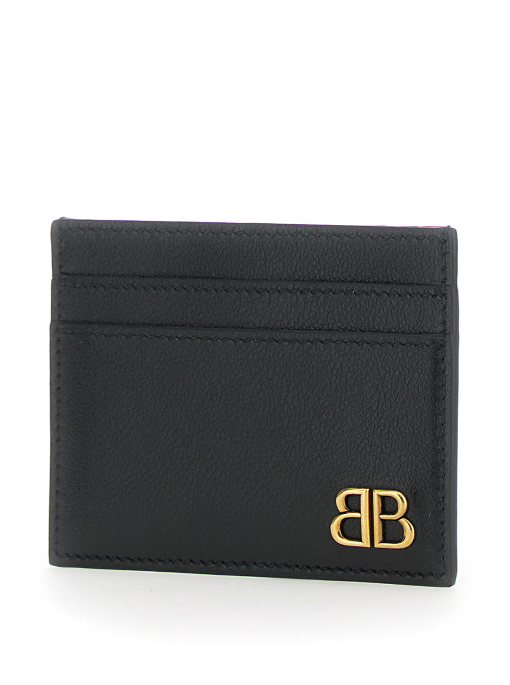 Balenciaga Men 'Monaco' Black Card Holder With Logo Plaque On The Front In Leather Man BALENCIAGA