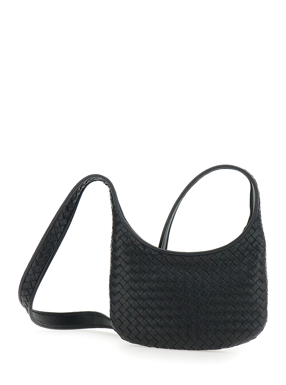 Bottega Veneta Men 'Veneto' Black Shoulder Bag With Fixed Shoulder Strap And All-Over Intrecciato Motif In Leather Man BOTTEGA VENETA