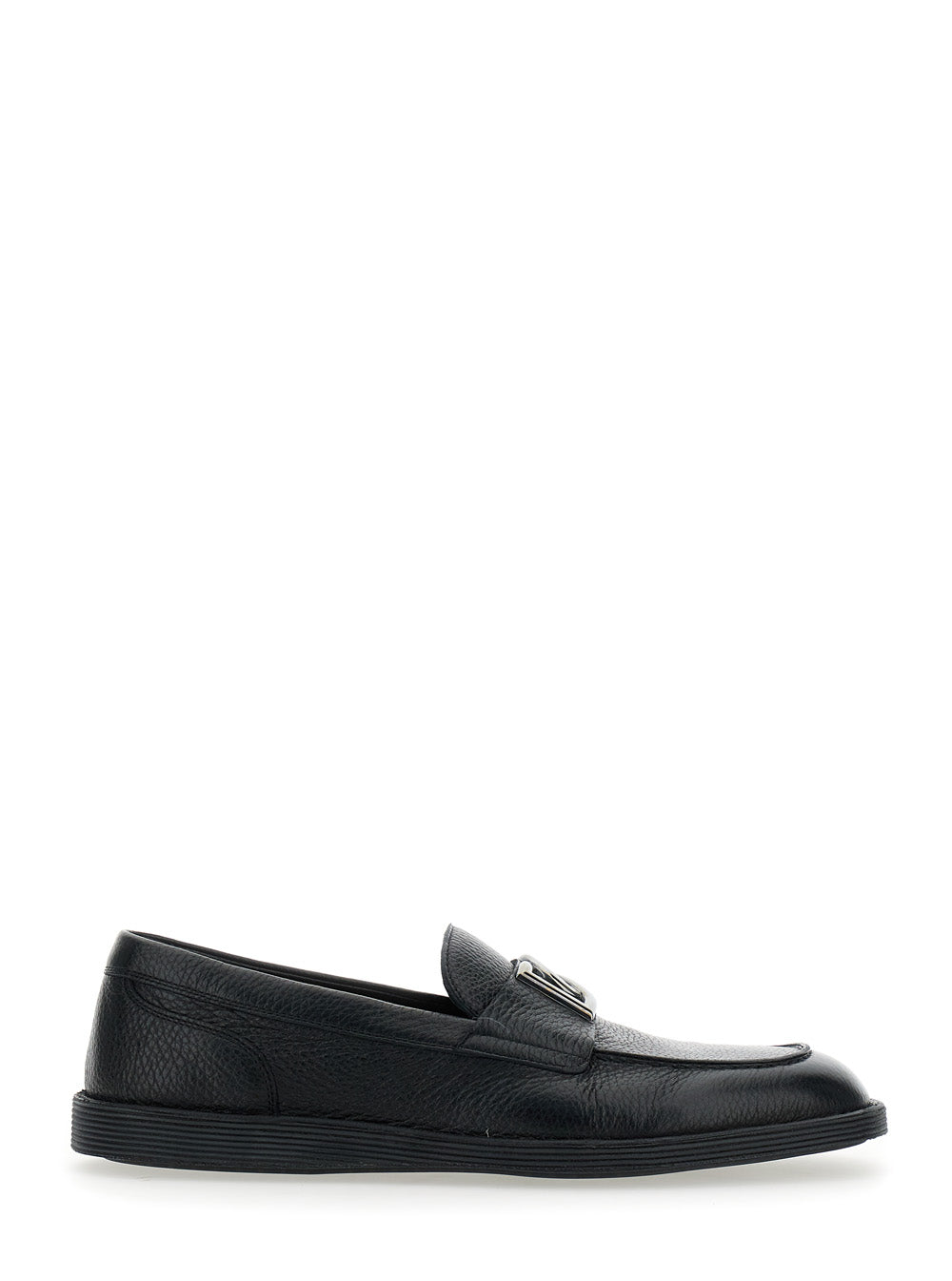 Dolce & Gabbana Men 'Florio' Black Loafers With Dg Plaque On The Front In Grained Leather Man DOLCE & GABBANA
