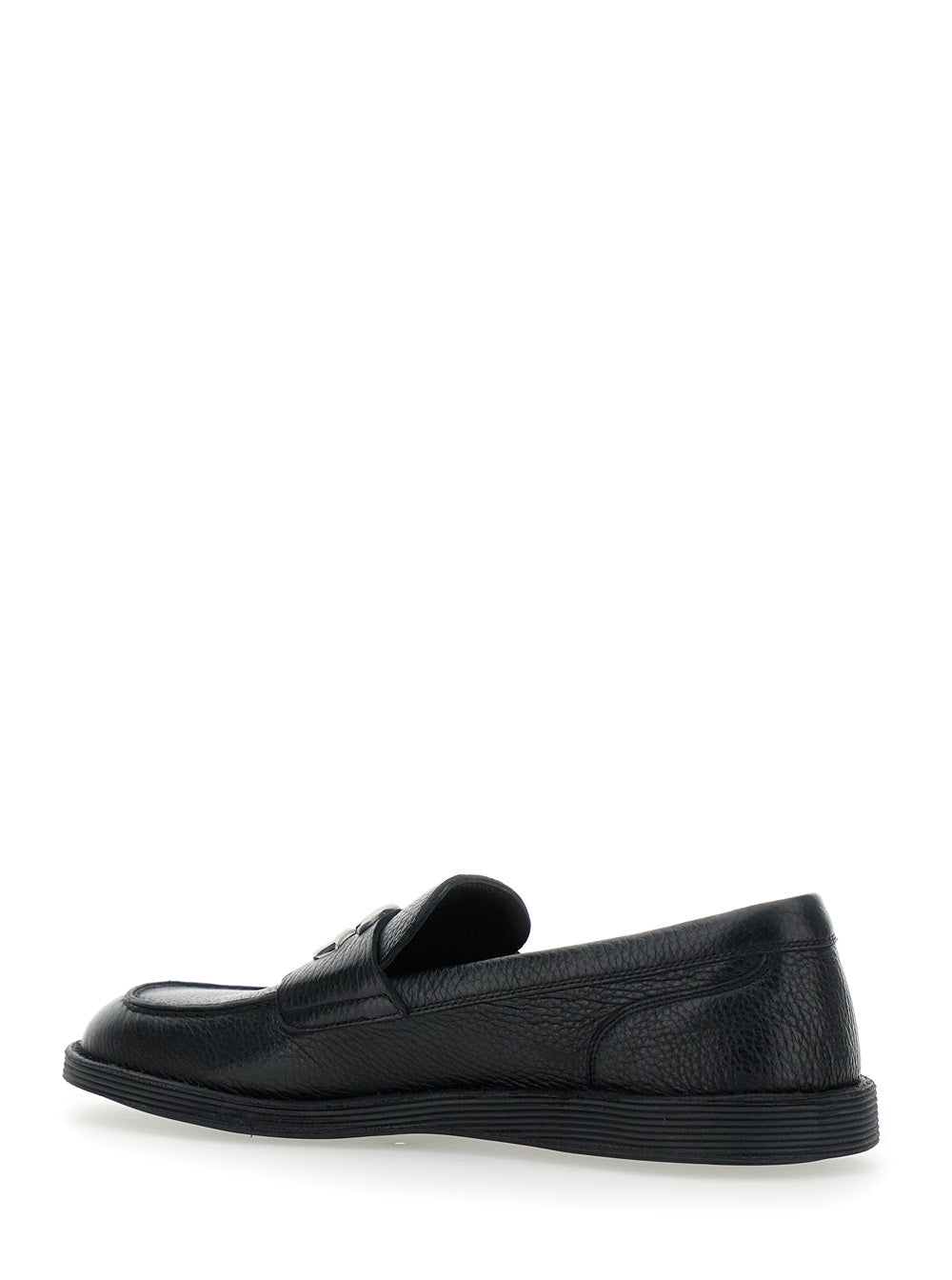 Dolce & Gabbana Men 'Florio' Black Loafers With Dg Plaque On The Front In Grained Leather Man DOLCE & GABBANA