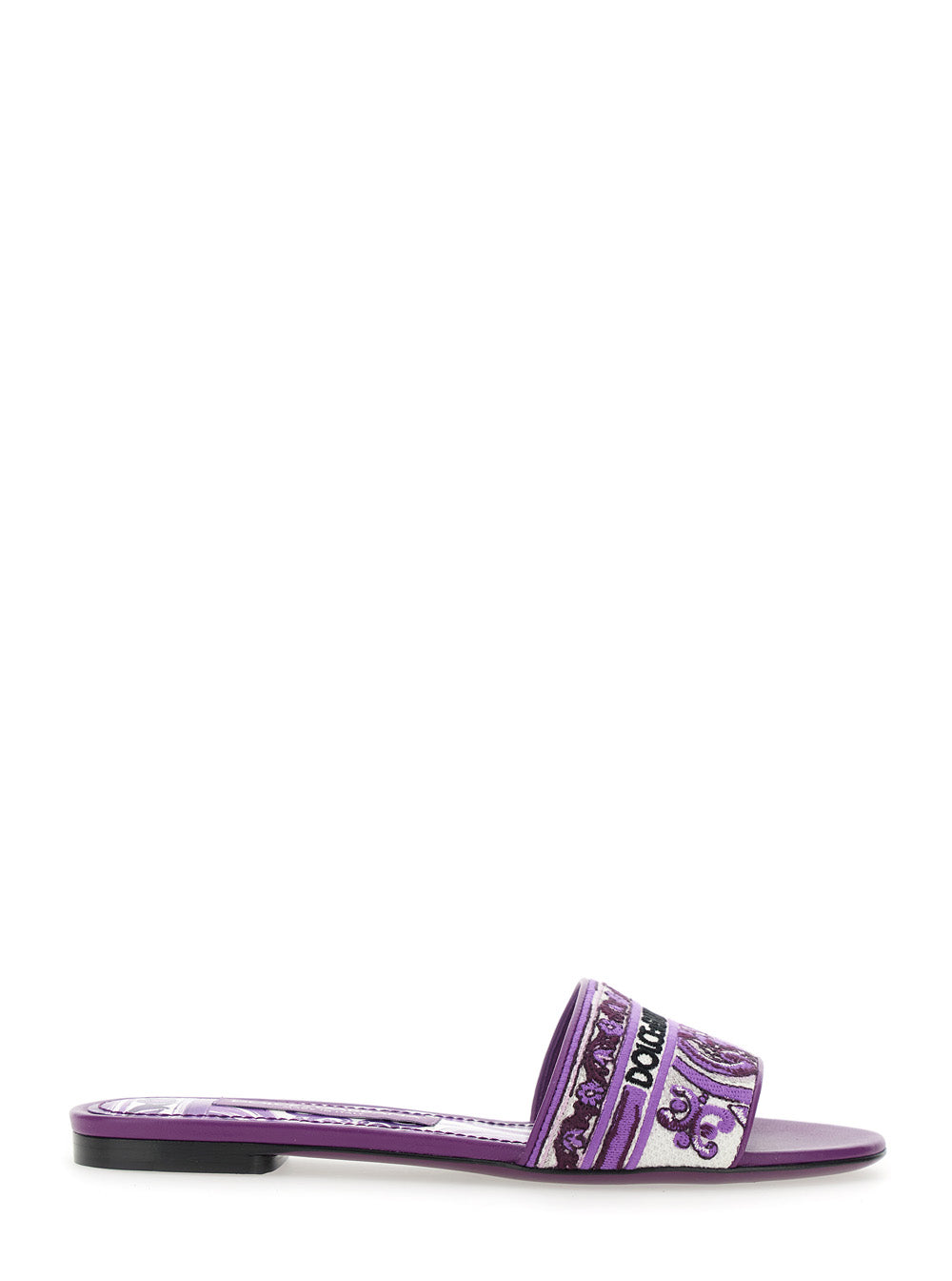 Dolce & Gabbana Women Violet Sandals With Logo Embroidery On The Front And All-Over Majolica Motif In Cotton Blend Woman DOLCE & GABBANA