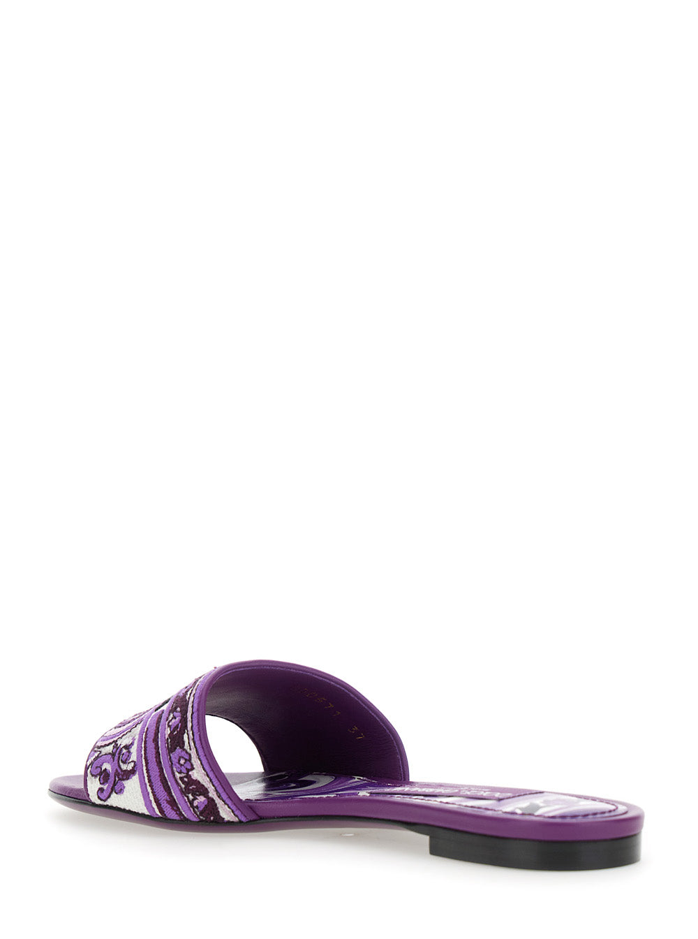 Dolce & Gabbana Women Violet Sandals With Logo Embroidery On The Front And All-Over Majolica Motif In Cotton Blend Woman DOLCE & GABBANA