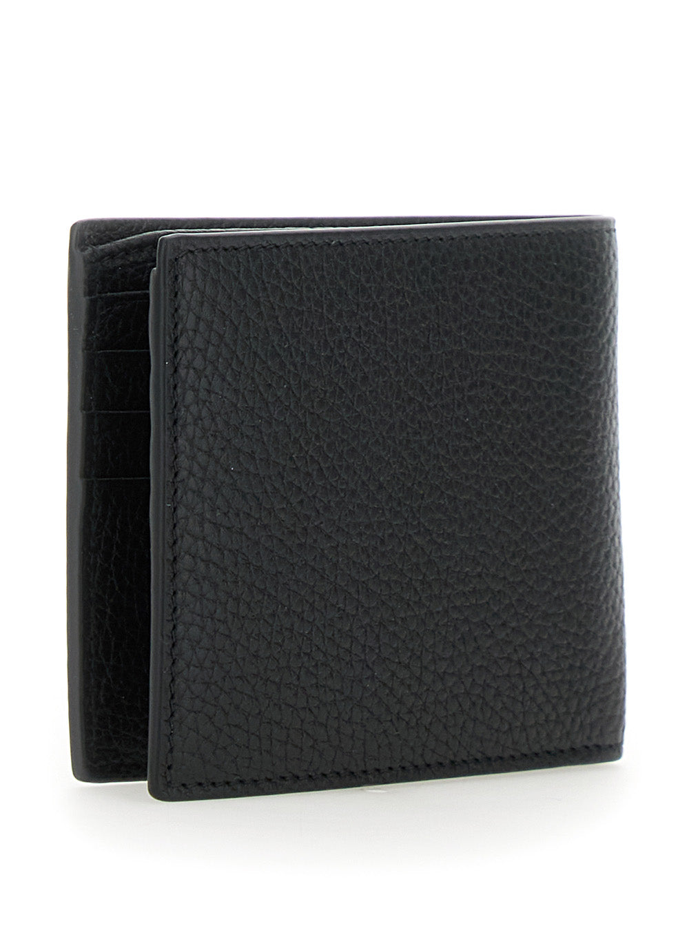 Gucci Men Black Bi-Fold Wallet With Embossed Logo Lettering On The Front In Grained Leather Man GUCCI