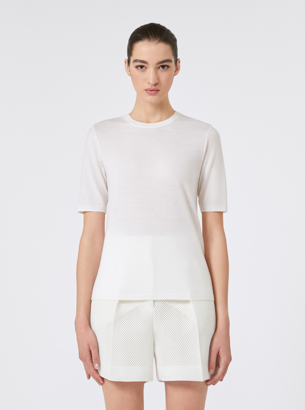 Max Mara Women 'Gerico' White Crewneck Sweater With Short Sleeves In Wool Woman MAX MARA