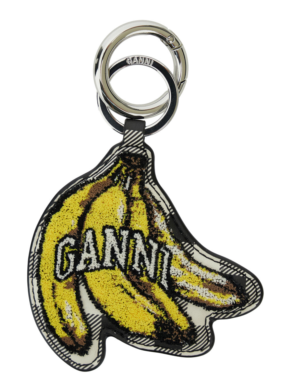 Ganni Women Multicolor Banana Shaped Keyring With Logo Lettering On The Front In Leather And Tech Fabric Woman GANNI