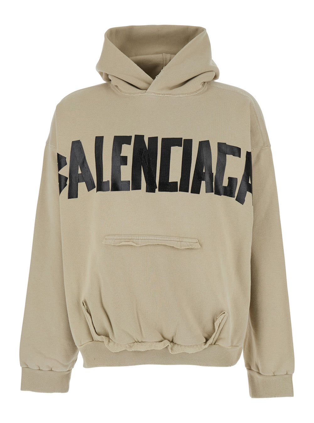 Balenciaga Men Beige Hoodie With Fixed Hood And Logo Lettering On Front And Rear In Cotton Man BALENCIAGA