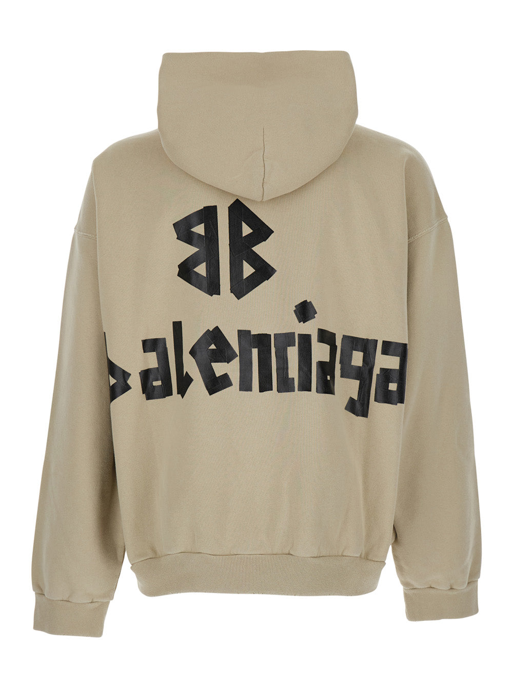 Balenciaga Men Beige Hoodie With Fixed Hood And Logo Lettering On Front And Rear In Cotton Man BALENCIAGA