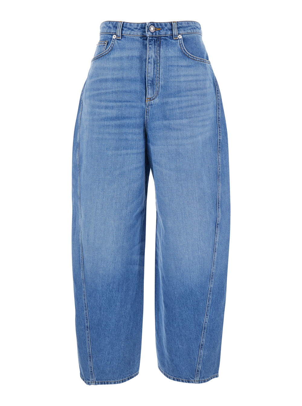 Givenchy Women Blue Jeans With Logo Patch On The Rear And Wide Leg In Denim Woman GIVENCHY