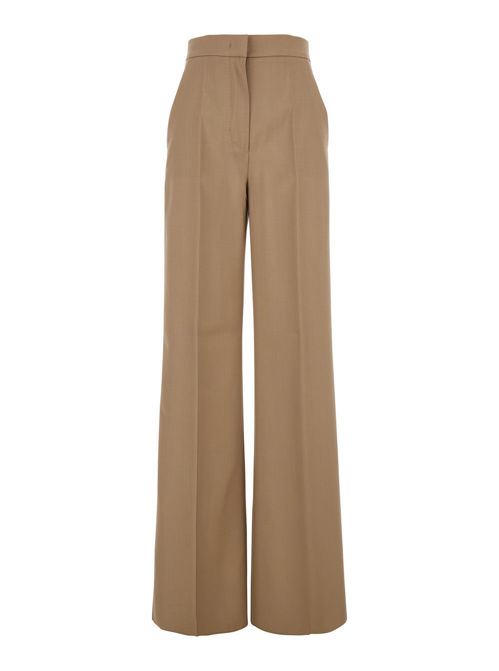 Max Mara Women 'Fernet' Beige Pants With Wide Leg And Logo Lettering On The Rear In Wool Woman MAX MARA