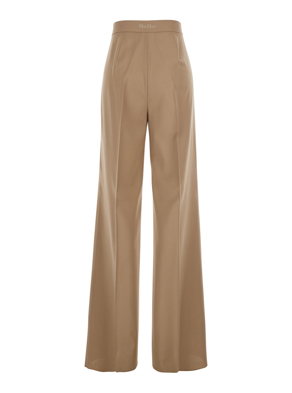 Max Mara Women 'Fernet' Beige Pants With Wide Leg And Logo Lettering On The Rear In Wool Woman MAX MARA