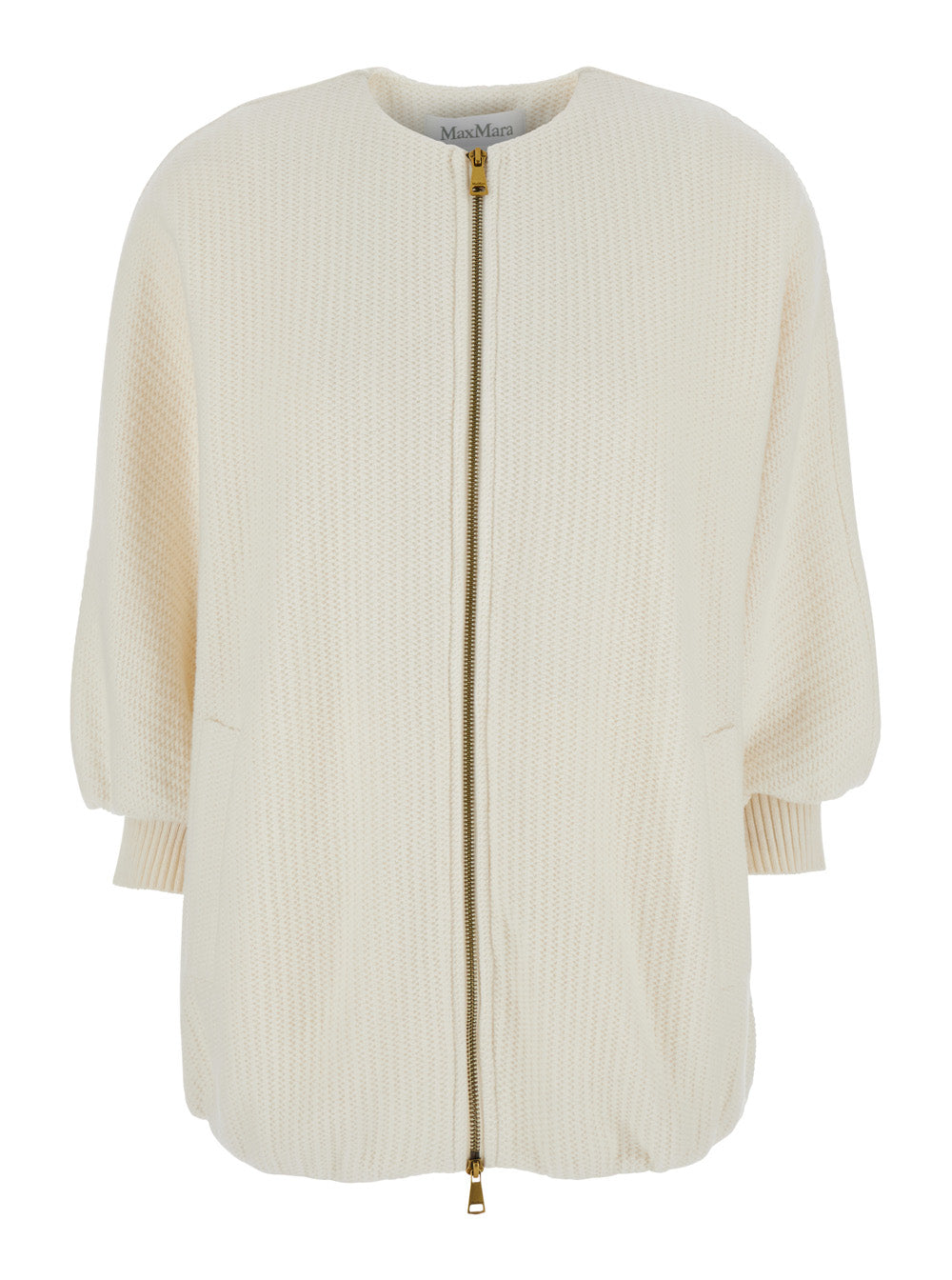 Max Mara Women 'Cirino' White Crewneck Knit Jacket With Logo Patch On The Rear In Wool And Cashmere Woman MAX MARA