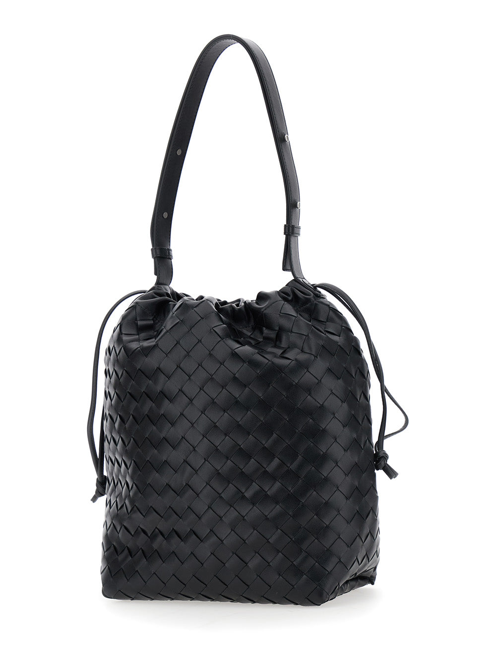 Bottega Veneta Men Black Shoulder Bag With Drawstring Closure And Intrecciato Motif In Leather Man BOTTEGA VENETA