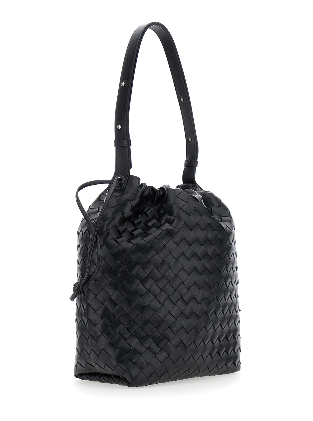 Bottega Veneta Men Black Shoulder Bag With Drawstring Closure And Intrecciato Motif In Leather Man BOTTEGA VENETA