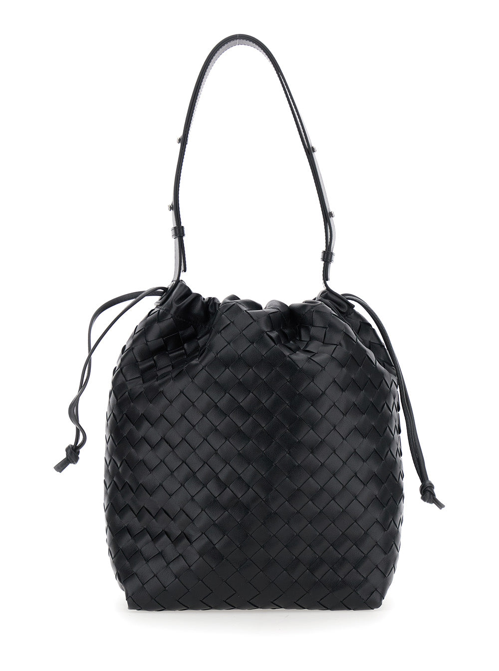 Bottega Veneta Men Black Shoulder Bag With Drawstring Closure And Intrecciato Motif In Leather Man BOTTEGA VENETA
