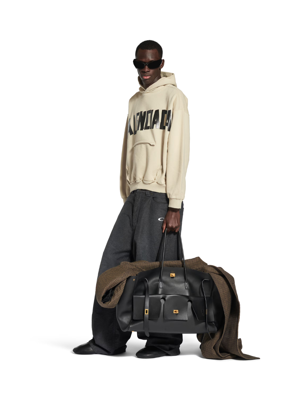 Balenciaga Men Beige Hoodie With Fixed Hood And Logo Lettering On Front And Rear In Cotton Man BALENCIAGA