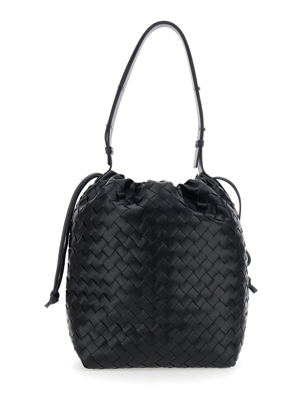 Bottega Veneta Men Black Shoulder Bag With Drawstring Closure And Intrecciato Motif In Leather Man BOTTEGA VENETA