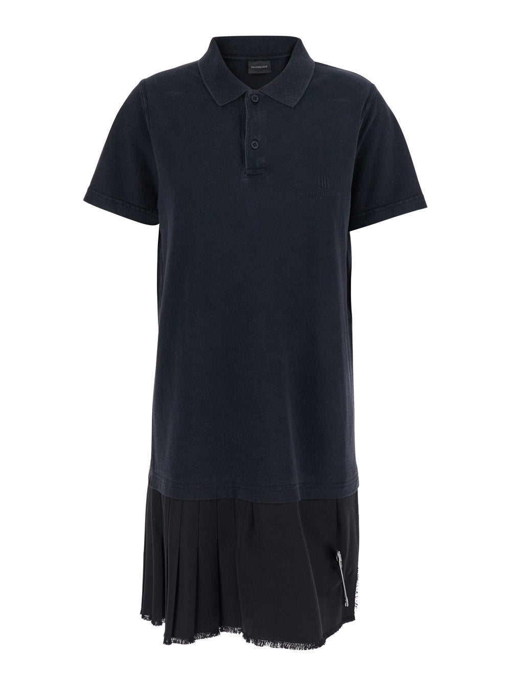 Balenciaga Women Black Layered Dress With Polo Shirt Style Collar And Safety Pin Detail In Cotton Woman BALENCIAGA