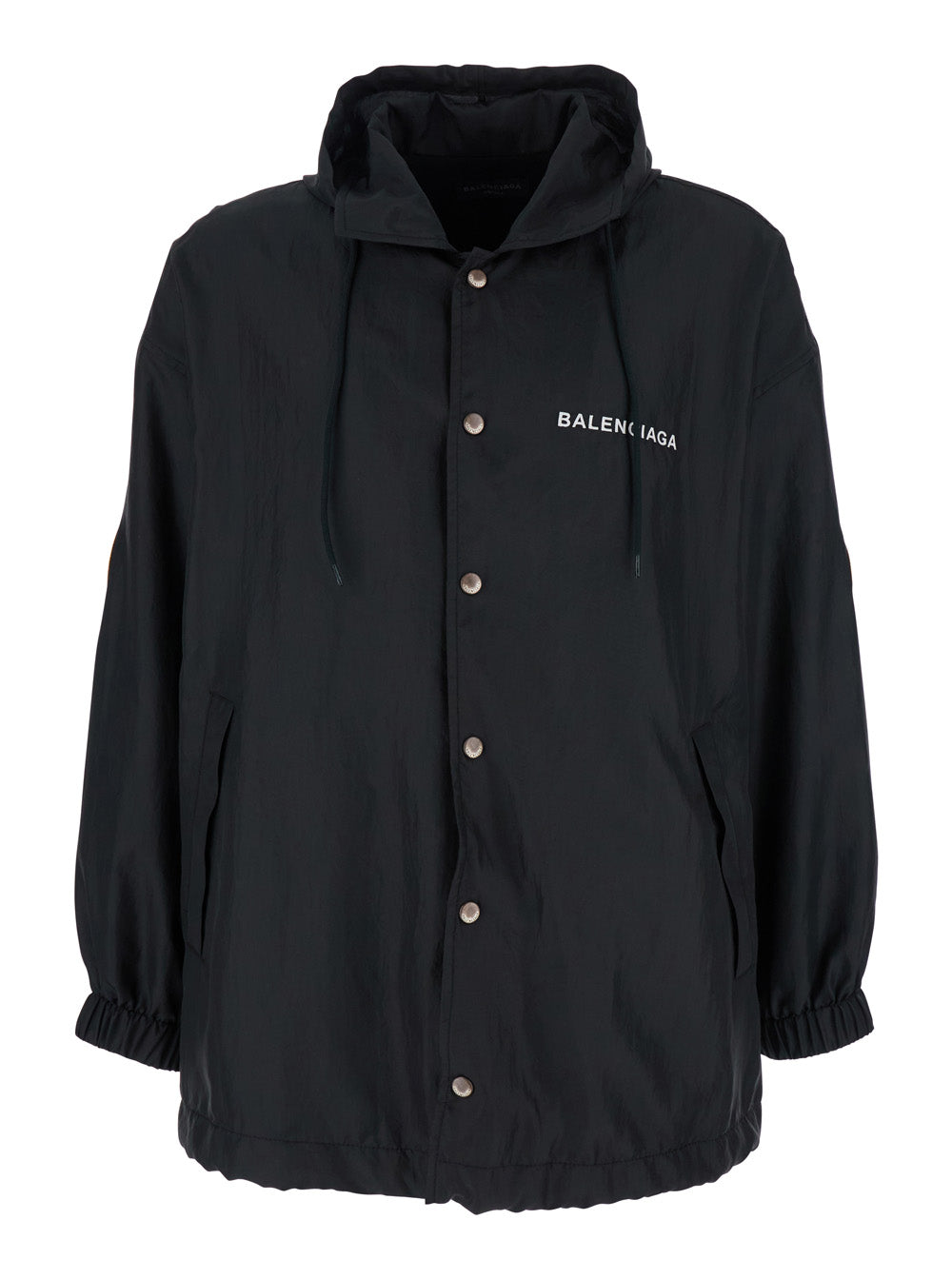 Balenciaga Men Black Jacket With Logo Lettering On The Front And Logo Patch On The Elbow In Tech Fabric Man BALENCIAGA