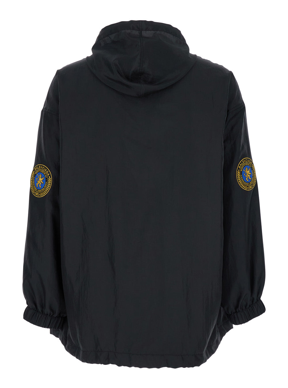 Balenciaga Men Black Jacket With Logo Lettering On The Front And Logo Patch On The Elbow In Tech Fabric Man BALENCIAGA