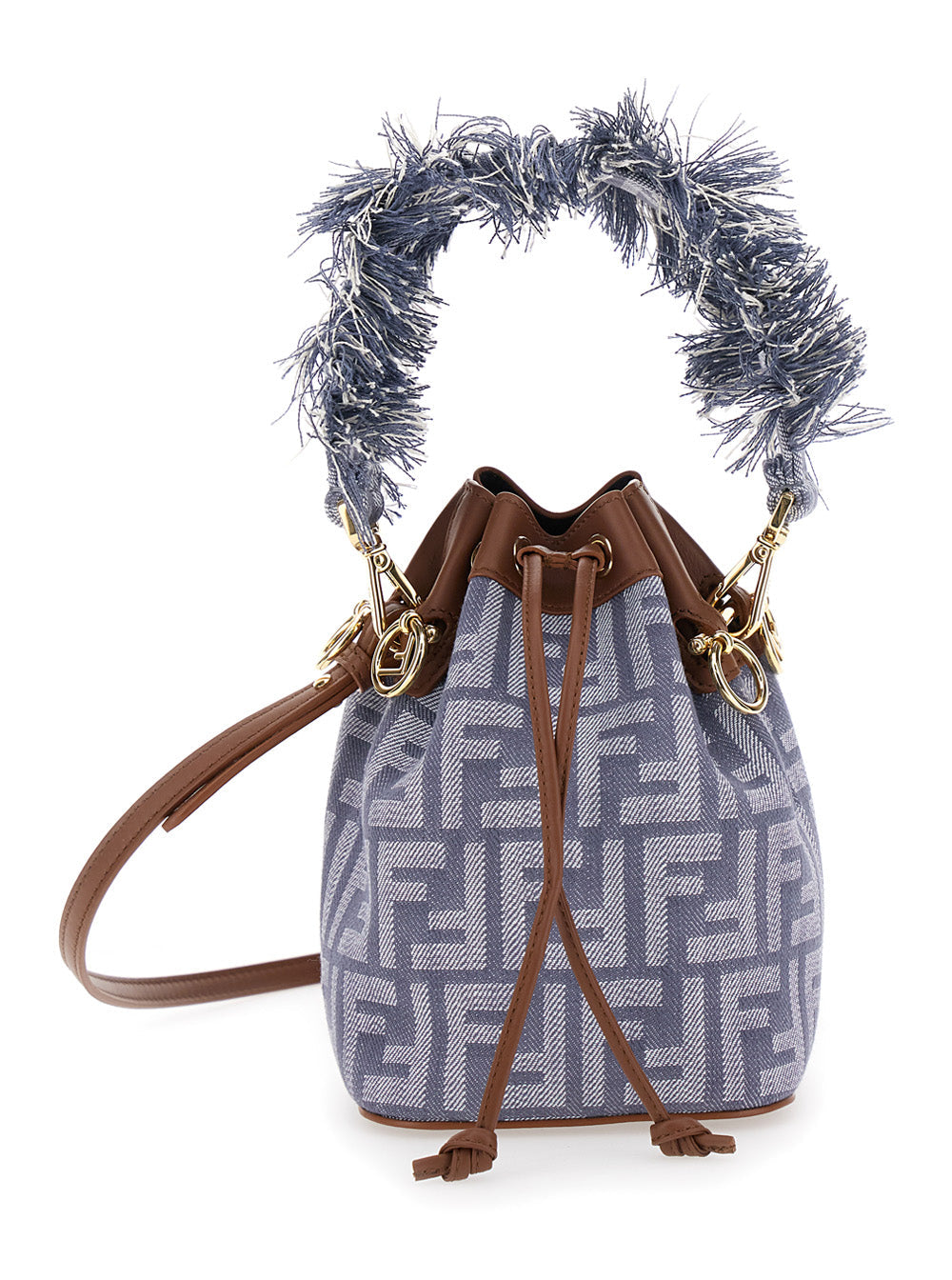 Fendi Women 'Mon Tresor' Blue Mini Handbag With Fringed Handle And Adjustable And Removable Shoulder Strap In Cotton Bòemd Woman FENDI