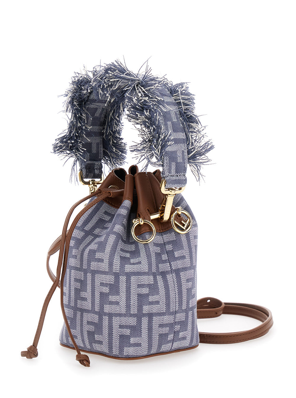 Fendi Women 'Mon Tresor' Blue Mini Handbag With Fringed Handle And Adjustable And Removable Shoulder Strap In Cotton Bòemd Woman FENDI