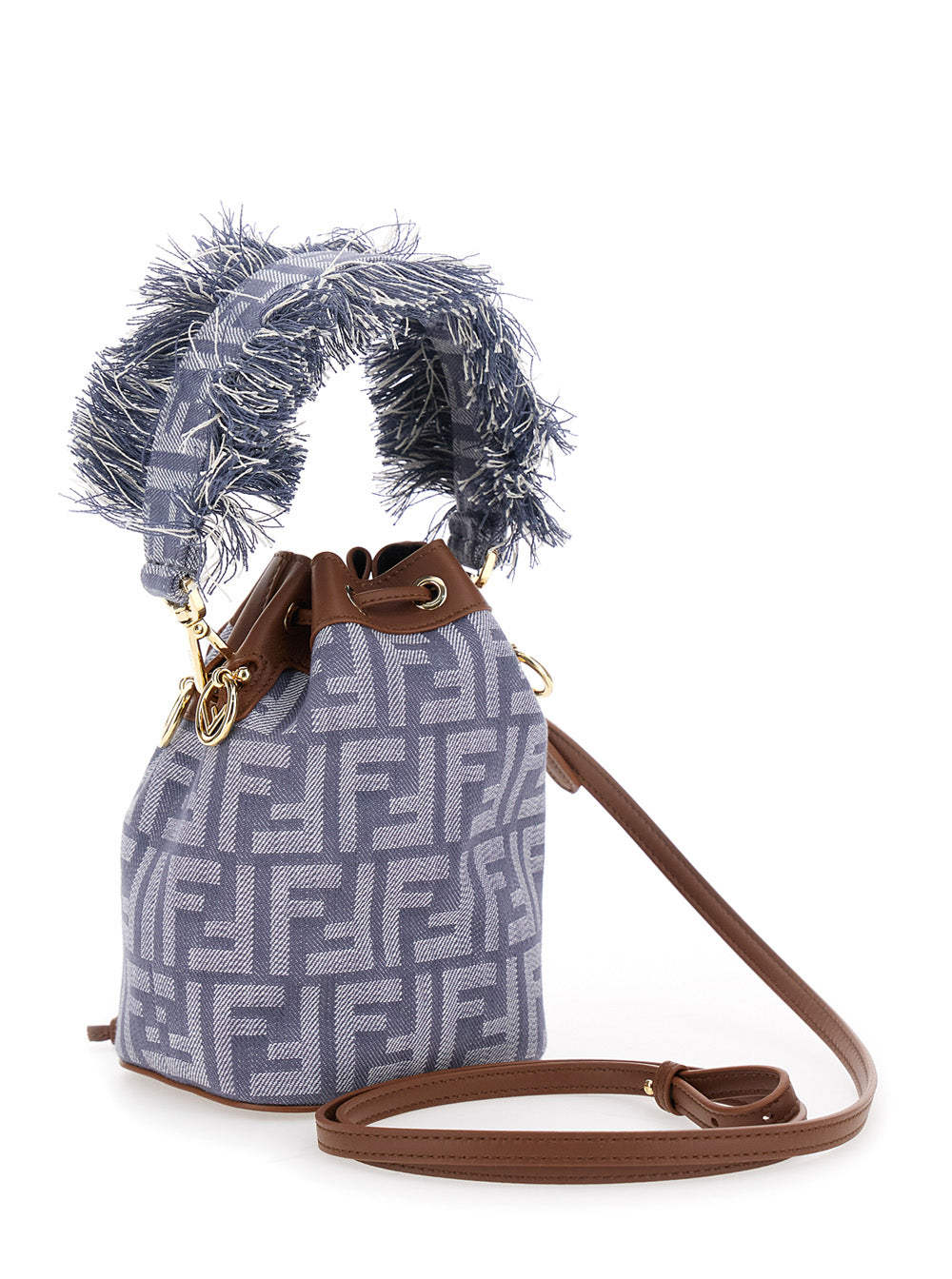 Fendi Women 'Mon Tresor' Blue Mini Handbag With Fringed Handle And Adjustable And Removable Shoulder Strap In Cotton Bòemd Woman FENDI