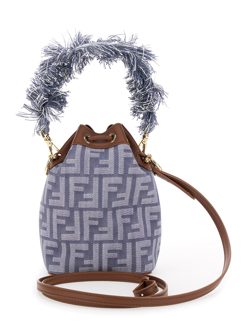 Fendi Women 'Mon Tresor' Blue Mini Handbag With Fringed Handle And Adjustable And Removable Shoulder Strap In Cotton Bòemd Woman FENDI