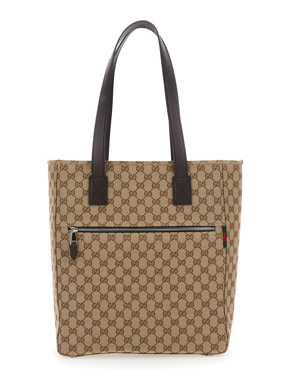Gucci Men Beige Tote Bag With Two Top Leather Handles And Front Zip Pocket In Gg Canvas Man GUCCI