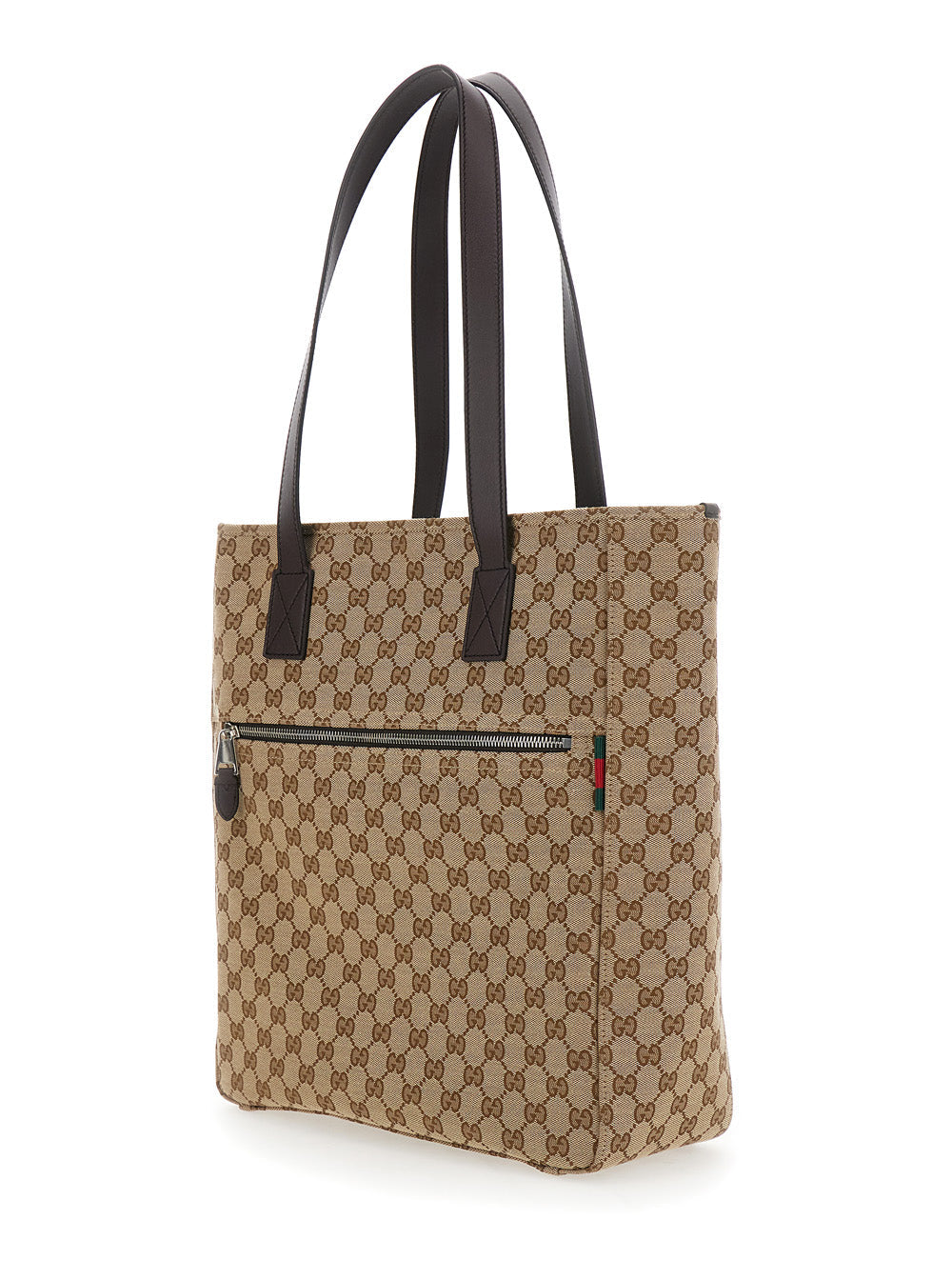 Gucci Men Beige Tote Bag With Two Top Leather Handles And Front Zip Pocket In Gg Canvas Man GUCCI
