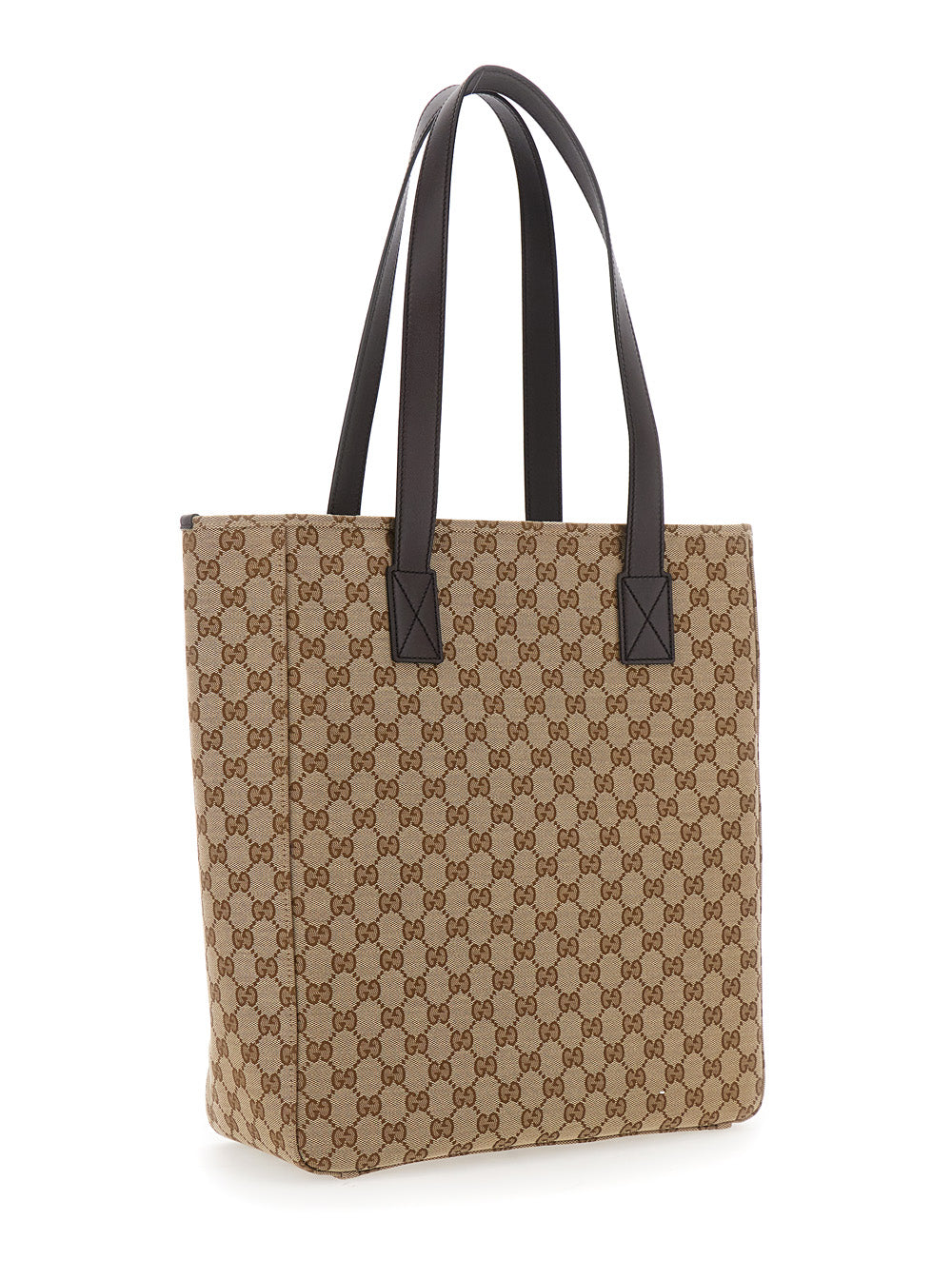 Gucci Men Beige Tote Bag With Two Top Leather Handles And Front Zip Pocket In Gg Canvas Man GUCCI