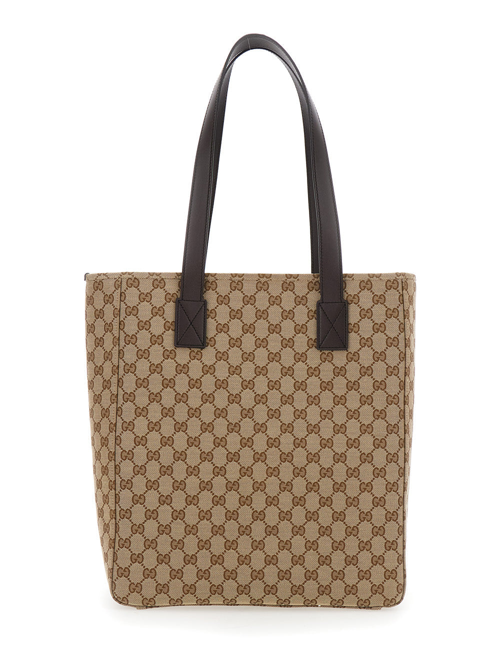 Gucci Men Beige Tote Bag With Two Top Leather Handles And Front Zip Pocket In Gg Canvas Man GUCCI