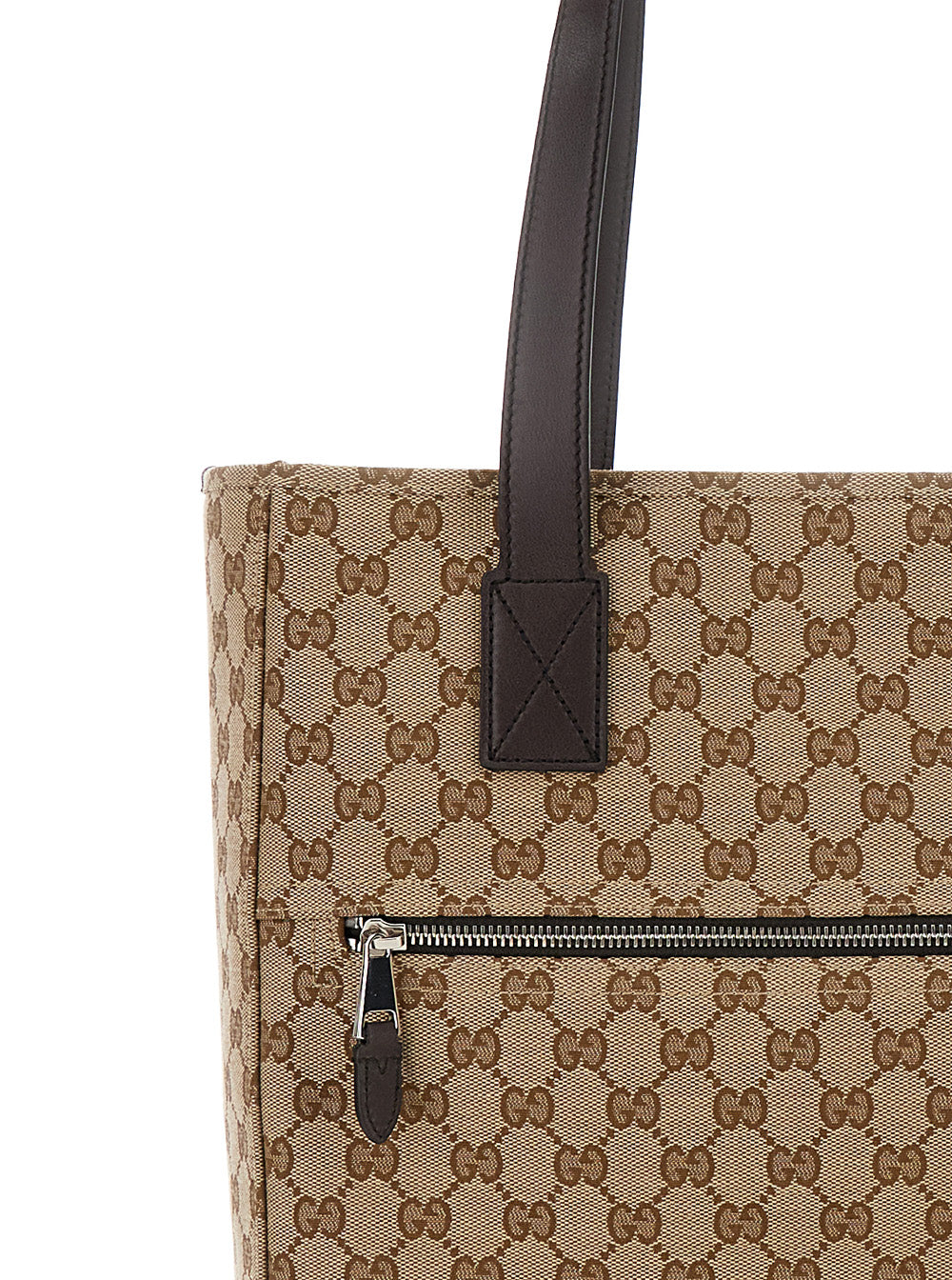 Gucci Men Beige Tote Bag With Two Top Leather Handles And Front Zip Pocket In Gg Canvas Man GUCCI