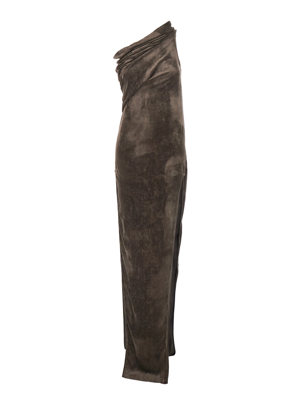 Rick Owens Women 'Athena Arrowhead' Brown Asymmetric Long Dress With Ruched Neckline And Side Single Slit In Viscose Blend Woman RICK OWENS