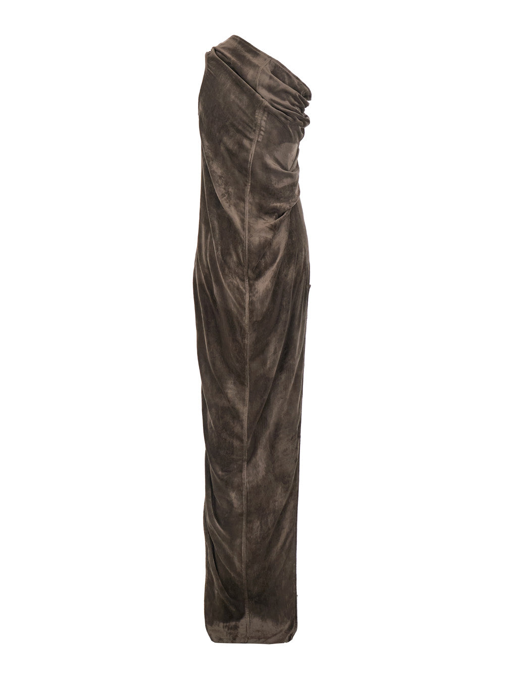 Rick Owens Women 'Athena Arrowhead' Brown Asymmetric Long Dress With Ruched Neckline And Side Single Slit In Viscose Blend Woman RICK OWENS