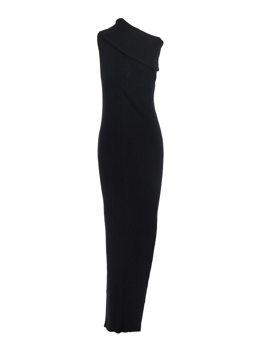 Rick Owens Women 'Athena' Black Ribbed Knit Sleeveless Asymmetric Long Dress With Wide Neckline In Viscose Blend Woman RICK OWENS
