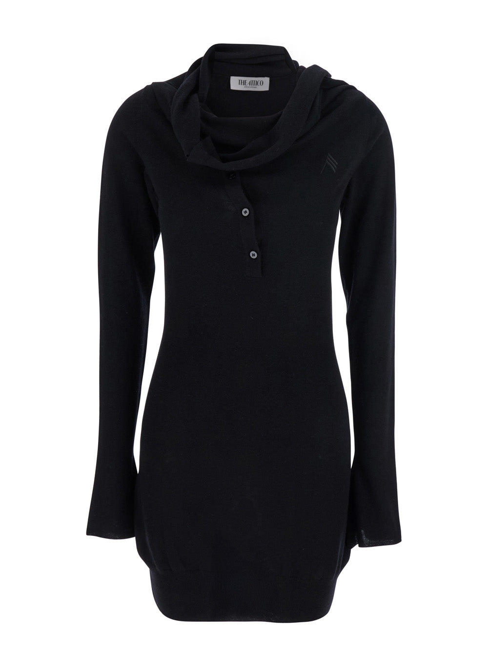 The Attico Women Black Mini Dress With Cowl Neck And Flared Sleeves In Wool And Cashmere Woman THE ATTICO