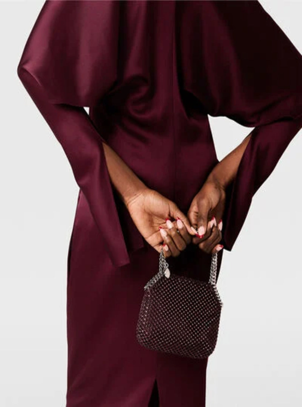 Stella Mccartney Women Bordeaux Midi Dress With Cape Sleeves And Cut-Out On The Front In Tech Fabric Woman STELLA MCCARTNEY