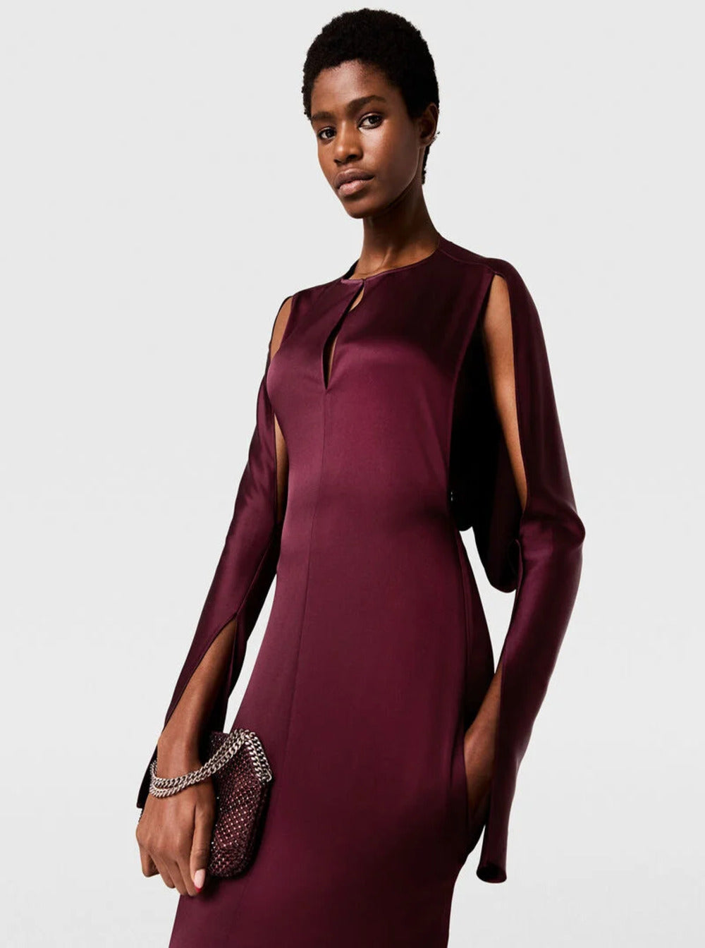 Stella Mccartney Women Bordeaux Midi Dress With Cape Sleeves And Cut-Out On The Front In Tech Fabric Woman STELLA MCCARTNEY