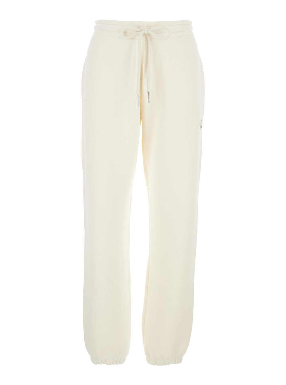 Moncler Women White Pants With Elastic Drawstring Waist And Logo Patch On The Side In Cotton Blend Woman MONCLER