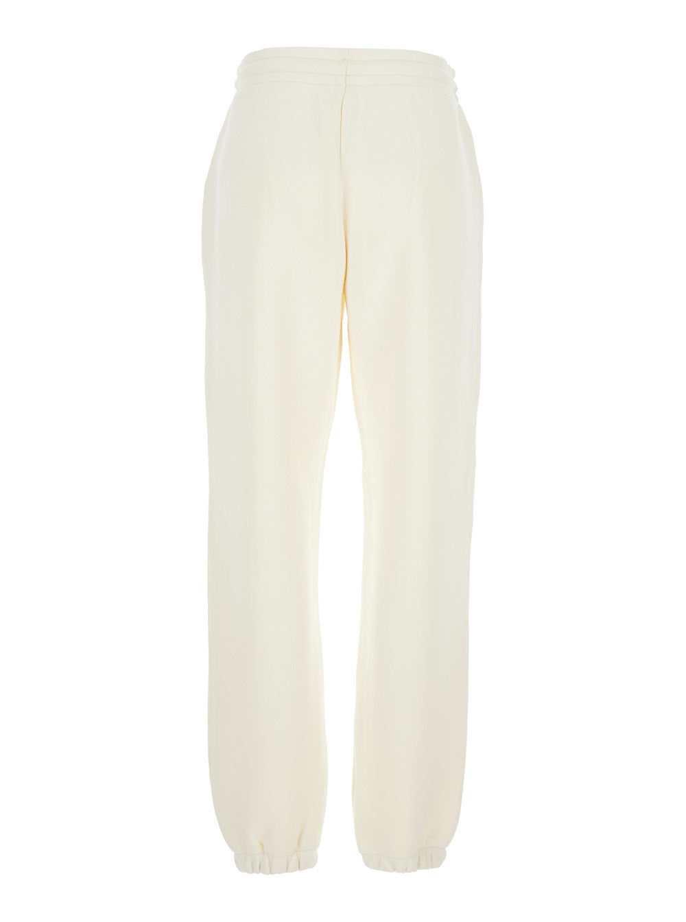 Moncler Women White Pants With Elastic Drawstring Waist And Logo Patch On The Side In Cotton Blend Woman MONCLER