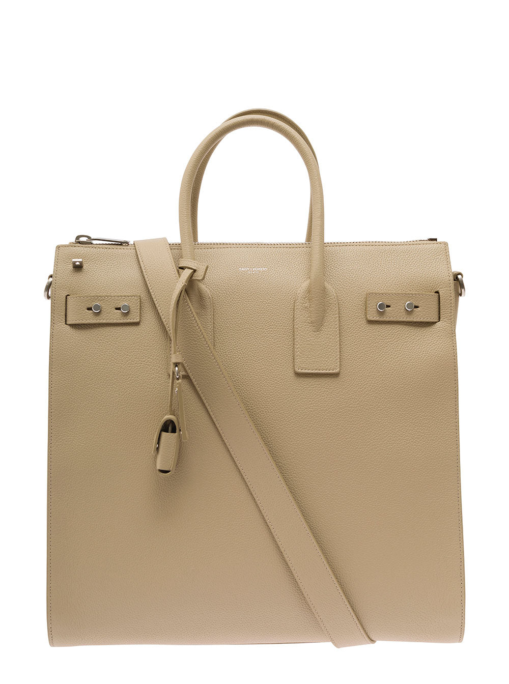 Saint Laurent Men 'Sac De Jour' Beige Tote Bag With Embossed Logo In Grainy Leather Man SAINT LAURENT