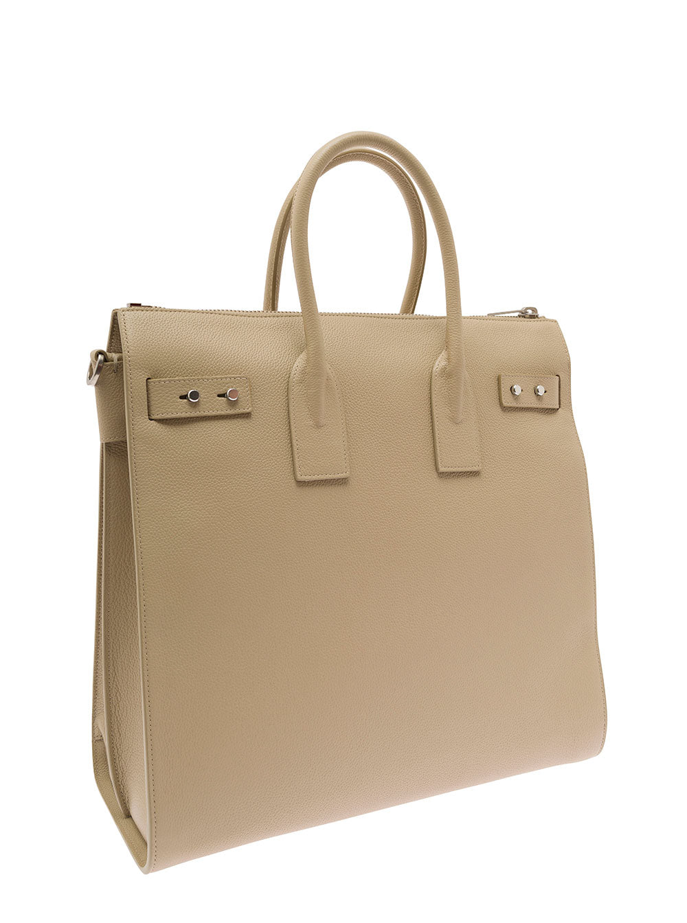 Saint Laurent Men 'Sac De Jour' Beige Tote Bag With Embossed Logo In Grainy Leather Man SAINT LAURENT