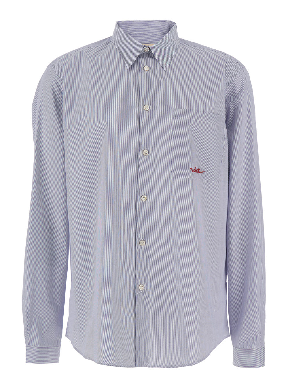 Valentino Men Light Blue Shirt With Classic Collar And All-Over Striped Motif In Cotton Man VALENTINO