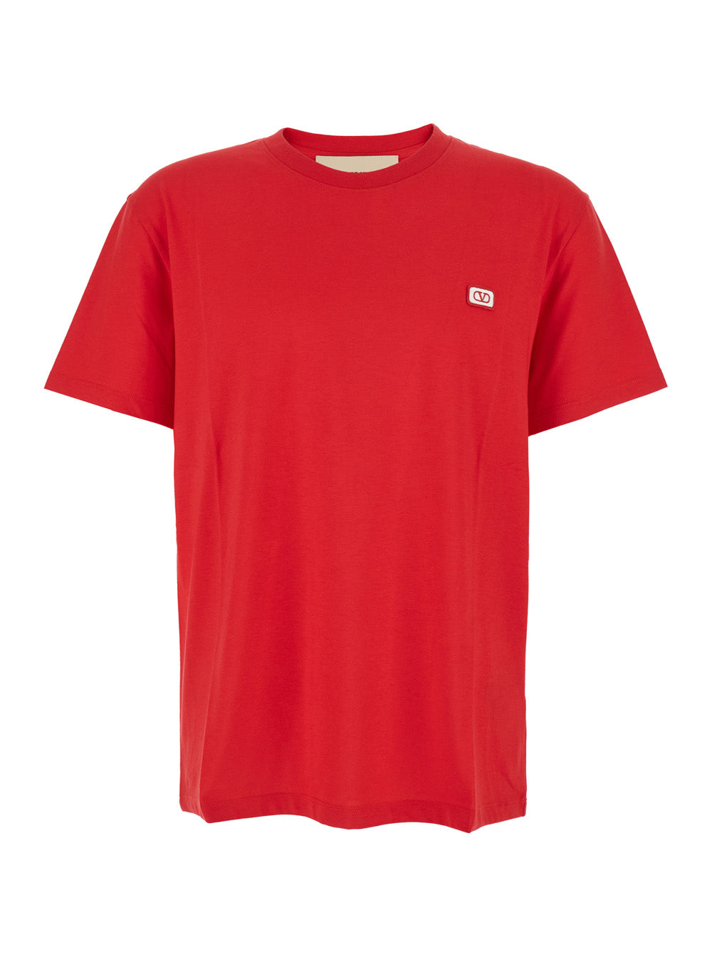 Valentino Men Red Crewneck T-Shirt With Vlogo On The Front In Cotton Man VALENTINO
