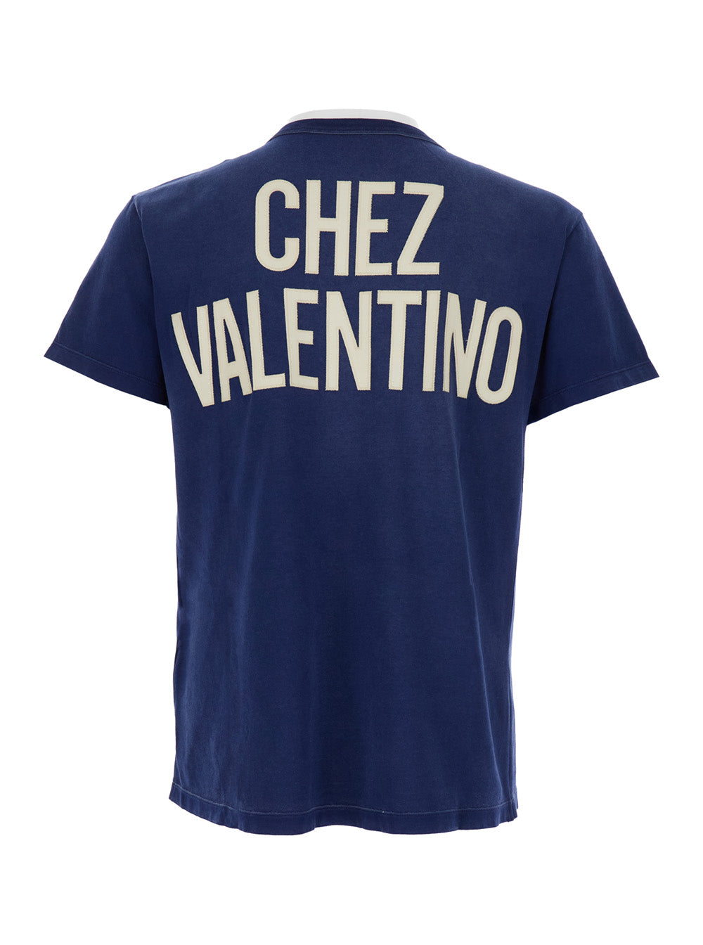 Valentino Men Blue Crewneck T-Shirt With Logo Lettering On The Rear In Cotton Man VALENTINO