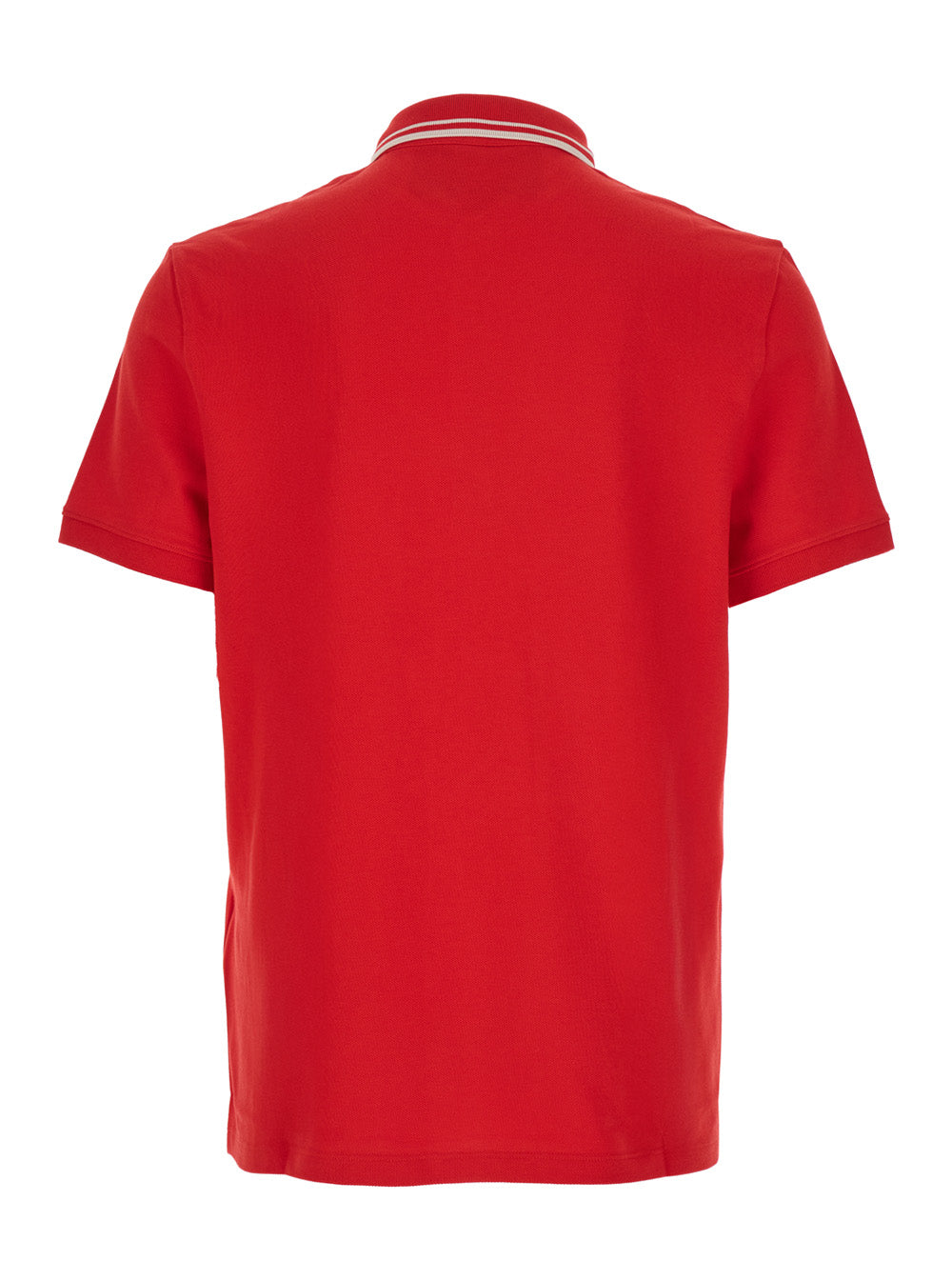 Valentino Men Red Polo Shirt With Classic Collar With Stirped Detail And Logo Patch On The Front In Cotton Piquet Man VALENTINO